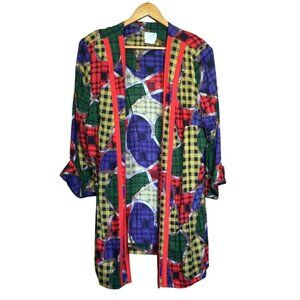Vintage Lorac Original Colorful Plaid Open Front Kimono Jacket Size 16 Old Money